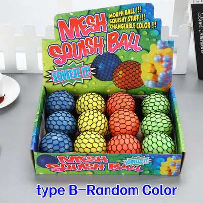 Colorful Mesh Grape Squeeze Balls Rainbow Squishy Ball Sensory Stress Ball Fidget Toys for Stress Relief Office Birthday Gift