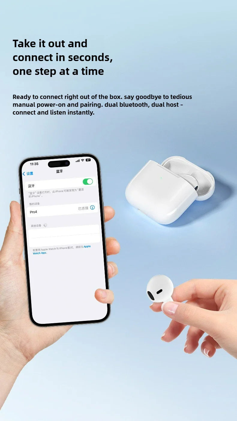 Air Pro4 wireless earphones Bluetooth 5.3 in ear earphones suitable for sports, gaming, and office work, compatible with all ear