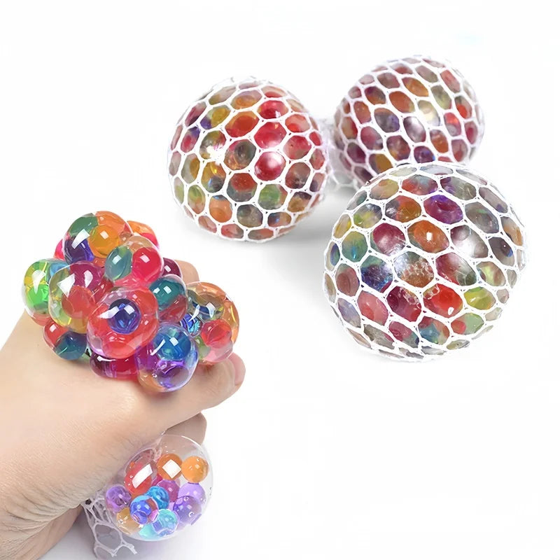 Rainbow Bead Mesh Squish Grape Ball TPR Soft Pinch Stress Relief Vent Toy Portable Pocket Anti-Anxiety Adult Relax Fidget Gift