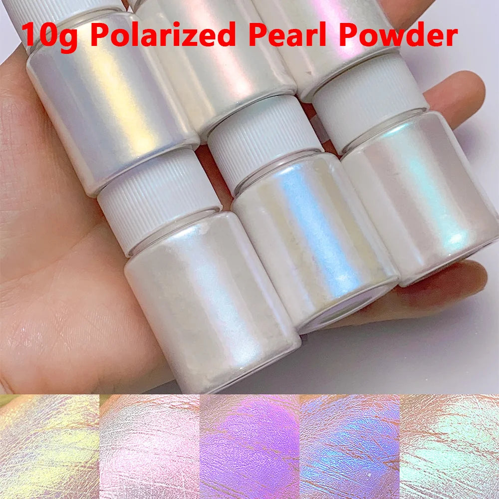 6Pcs/Set Aurora Mermaid Nail Art Powder High-Gloss Polarized White Pearl Chrome Pigment Chameleon Manicure Rubbing Mica Dust *&