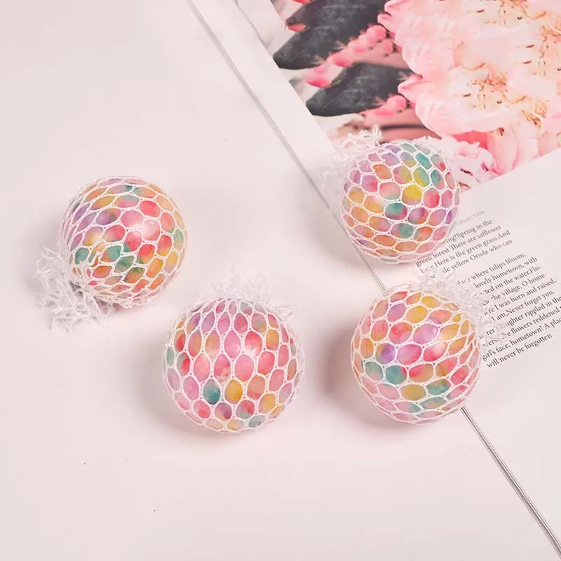 Squeeze Mesh Ball Toy Ball Stress Relief Fidget Toy Colorful Beads Inside Soft Squishy Ball For Adults Funny Decompression Toys