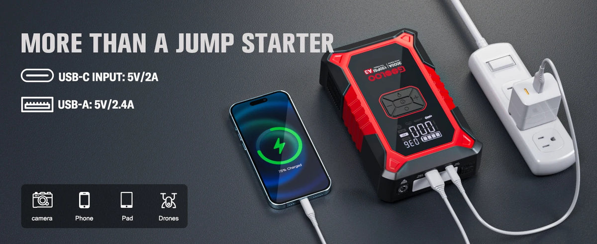 GOOLOO A3 Jump Starter with Air Compressor, 3000A Portable Car Battery Booster (9.0 Gas/6.5L Diesel) with 150PSI Auto-Shutoff Ti