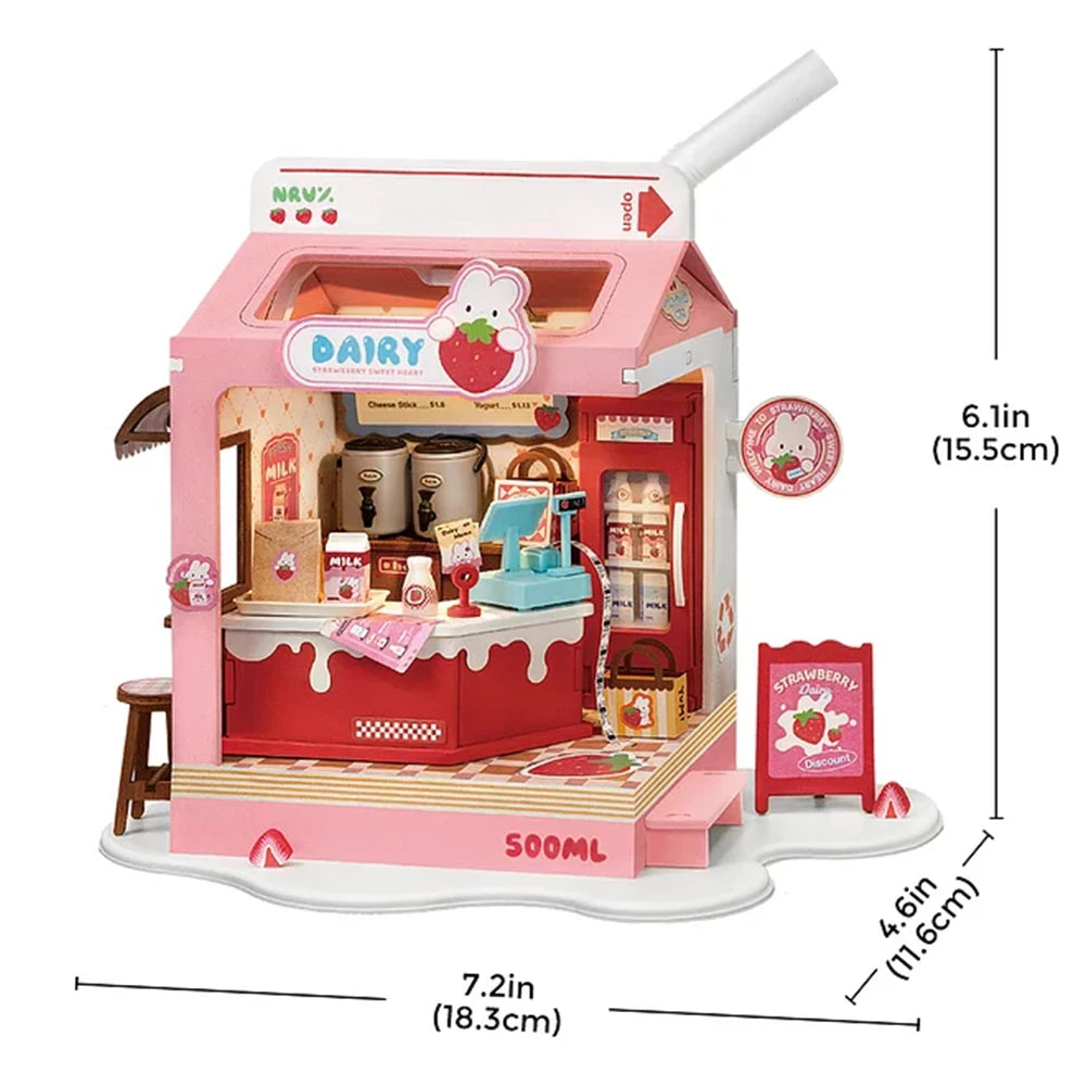 Robotime Rolife Food Box Shop DIY Miniature Dollhouse Kit with LED Diorama Building Set Gift Adults