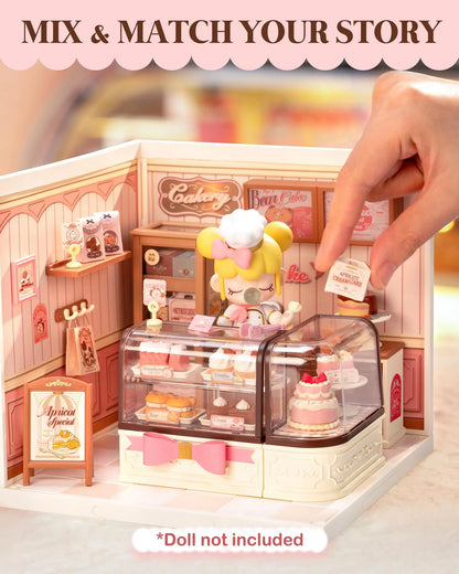 Robotime Rolife Super Creator Tasty Cake Shop DIY Miniature Dollhouse Building Blocks Gift for Kids