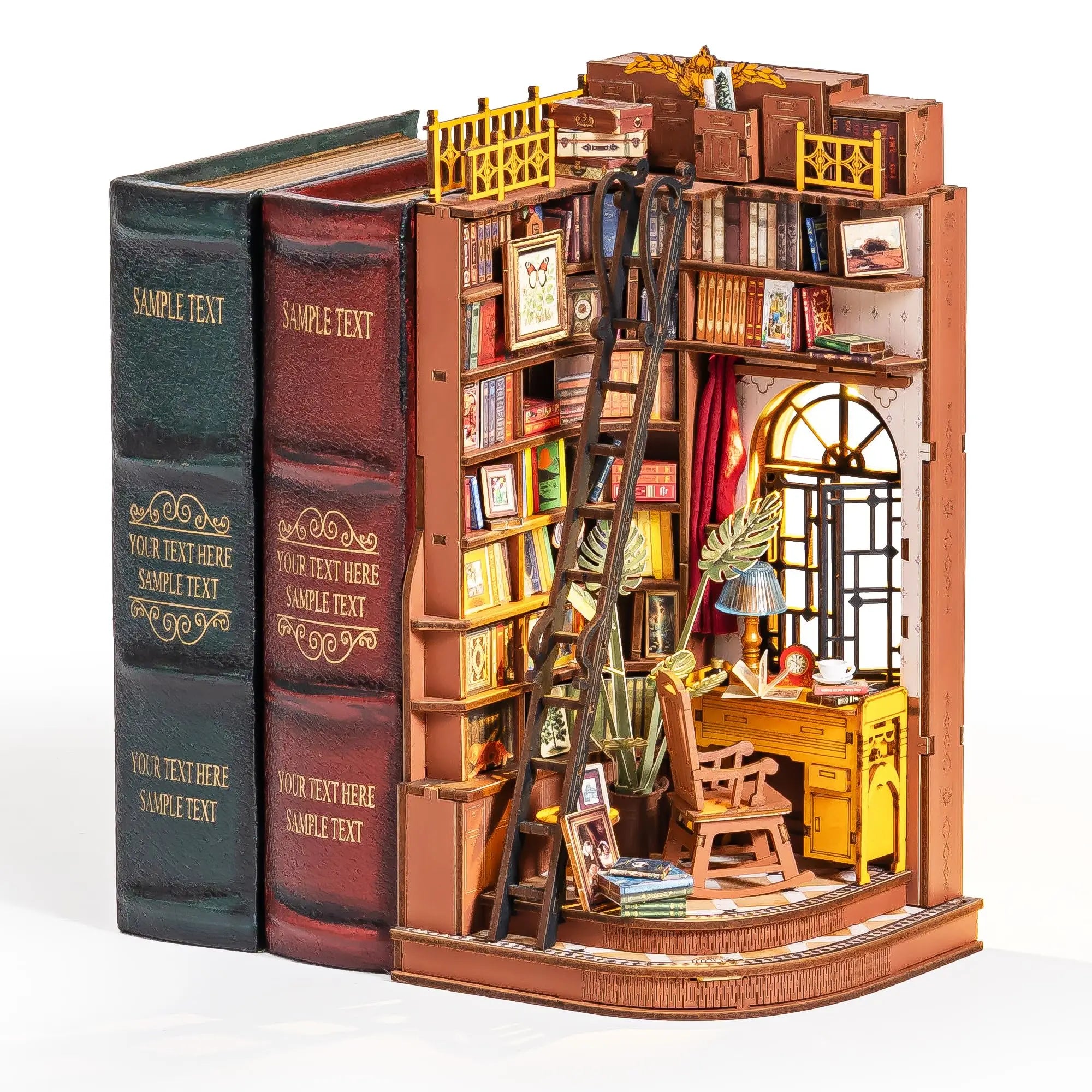 Robotime Book Nook Kit British Library DIY Vintage Bookshelf Diorama Decor Relaxation Gift Teens Adults