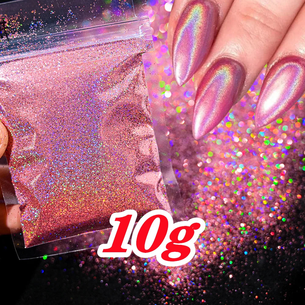 Laser Holographic Rainbow Nail Glitter 0.2MM Sparkly Nails Glitter Powder 10G/5G Dazzling Glitter Dust DIY Nail Art Decoration