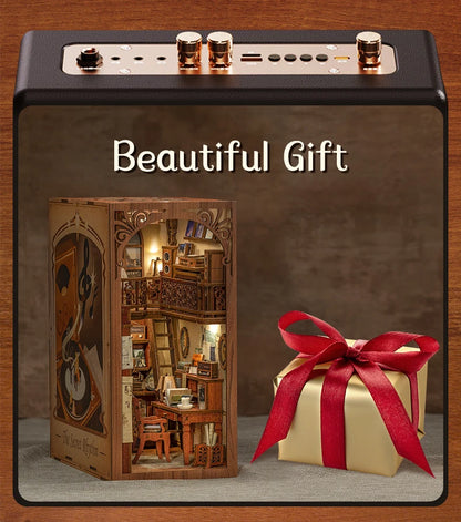 CUTEBEE Book Nook Kit Secret Rhythm DIY Miniature Dollhouse Bookshelf Insert Touch Light Dust Cover Gift