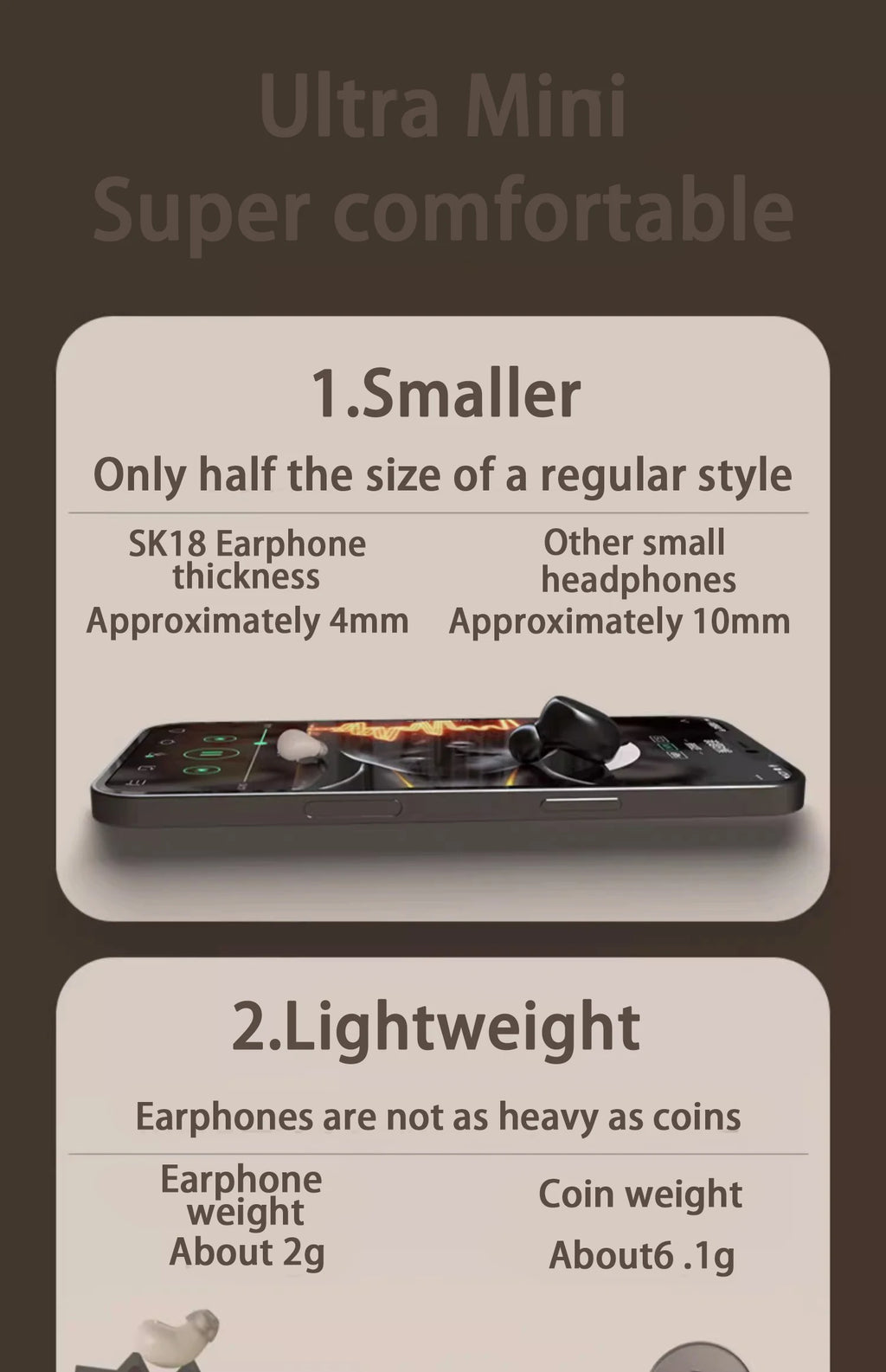 SHUKE SK19 Mini Invisible Earbuds Bluetooth 5.3 – Sleep & Sport, IPX5 Waterproof, 480H Standby
