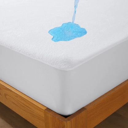 1pc Soft Terry Cloth Waterproof Elastic Fitted Sheet, Breathable Terry Mattress Protector Knitted Bed Cover with Deep Pocket