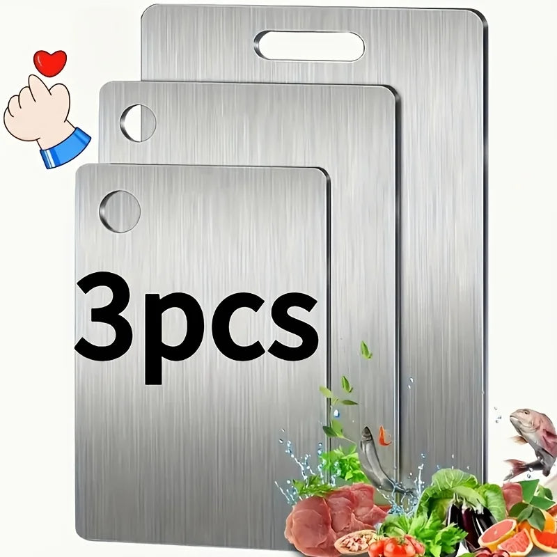 Stainless Steel 3pcs Cutting Boards - BPA-Free Dishwasher Safe Non-Slip Kitchen Boards w/Juice Groove 2030