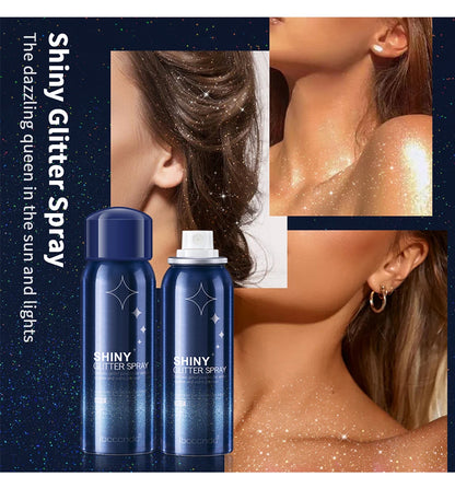 60ml Shiny Silver Glitter Spray High Gloss Glitter Powder Spray Waterproof Shiny Powder Makeup for Body Face Highlight Makeup