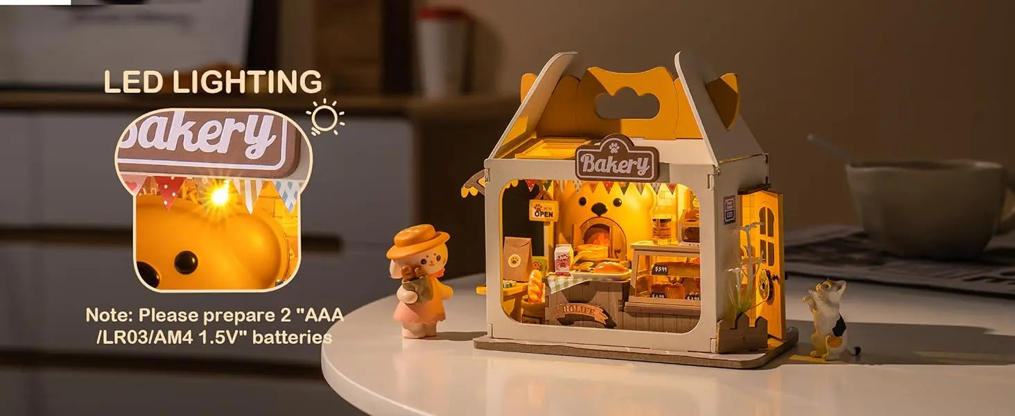 Robotime Rolife Food Box Shop DIY Miniature Dollhouse Kit with LED Diorama Building Set Gift Adults