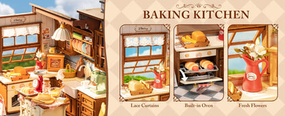 Robotime Rolife Baking Kitchen DIY Miniature Dollhouse Kit DG172 Gift for Women Girls Craft Hobby