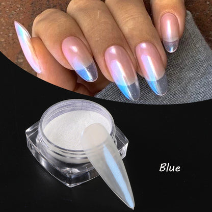 Moonlight Pearl White Nails Glitter Dust Chrome Aurora White Rubbing on Powder Shell Mirror Pigment Nail Art Supplies Decoration