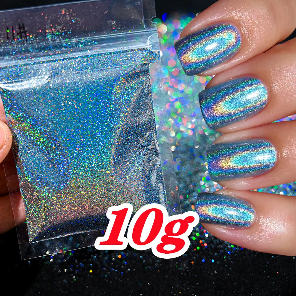 Laser Holographic Rainbow Nail Glitter 0.2MM Sparkly Nails Glitter Powder 10G/5G Dazzling Glitter Dust DIY Nail Art Decoration