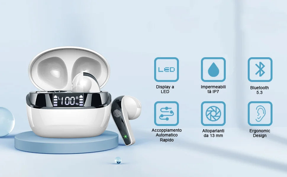 Wireless Earbuds Bluetooth 5.3 In-Ear Headphones Dual ENC Mic 35H Playtime Sport Waterproof