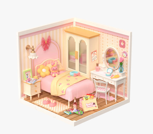 Robotime Rolife 3D Puzzle Lovely Pink Bedroom DIY Miniature House Kit Building Blocks Gift Girls Kids