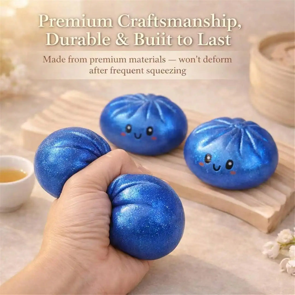 Glitter Filled Transparent Squeeze Bun, Soft Flexible Squishy Toy For Teens & Adults