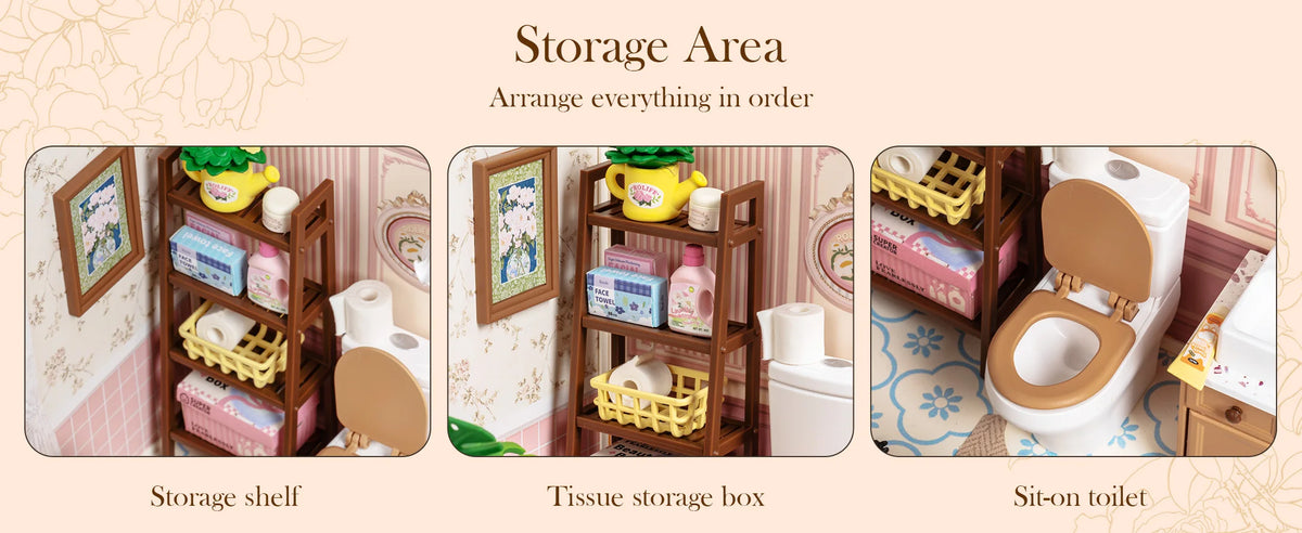 Robotime DIY Miniature Dollhouse Kit Pop Bubble Bathroom Model Building Set Creative Birthday Gift Adults Kids