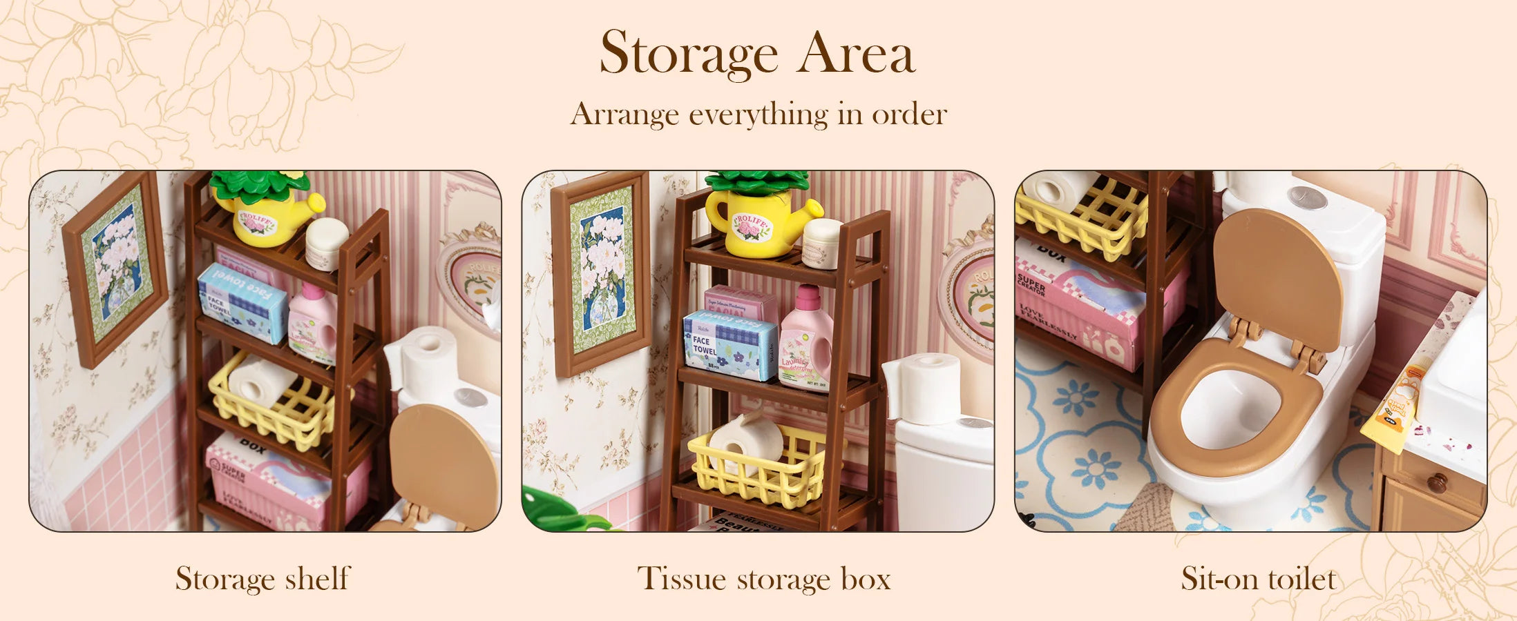 ROBOTIME DIY Miniature House Kit, Dollhouse Model Building Kit Birthday Creative Gifts for Adults, Kids (Pop Bubble Bathroom)