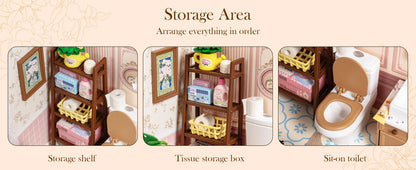 Robotime DIY Miniature Dollhouse Kit Pop Bubble Bathroom Model Building Set Creative Birthday Gift Adults Kids