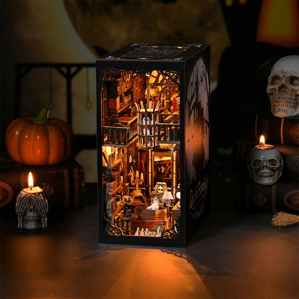 Robotime Book Nook Kit Dark Family Gothic Halloween DIY Wooden Puzzle Bookshelf Insert Decor Gift