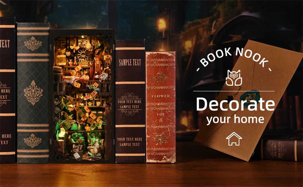 Robotime Book Nook Kit Magic House DIY Wooden Puzzle Bookshelf Insert Fantasy Decor Gift Adults Teens