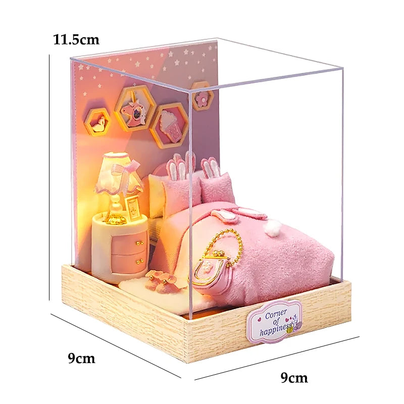 Kitten Mini Dollhouse 3D Puzzle Assembly Kit Creative Bedroom Decor with Furniture Wooden Craft Gift