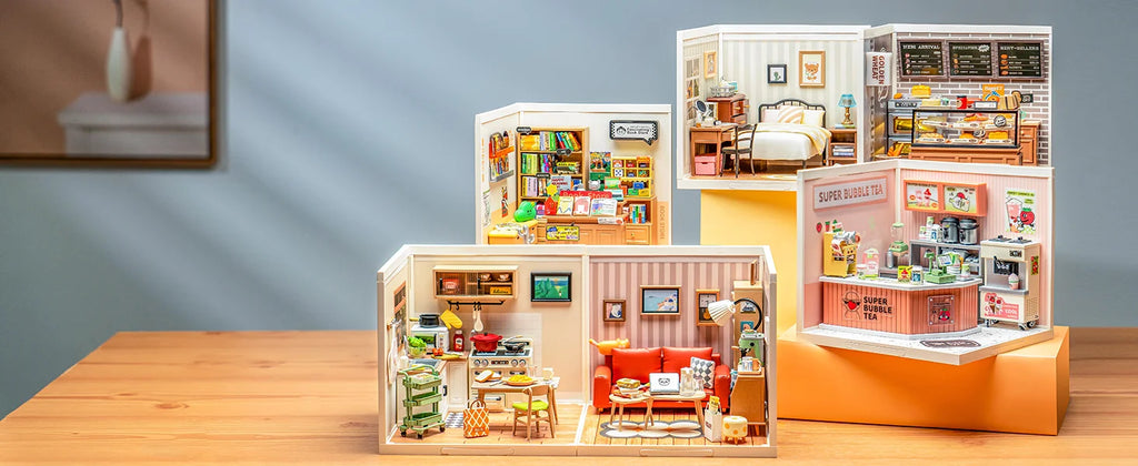 Robotime Rolife Happy Meals Kitchen DIY Miniature House Kit 3D Puzzle Building Blocks Gift Kids Adults