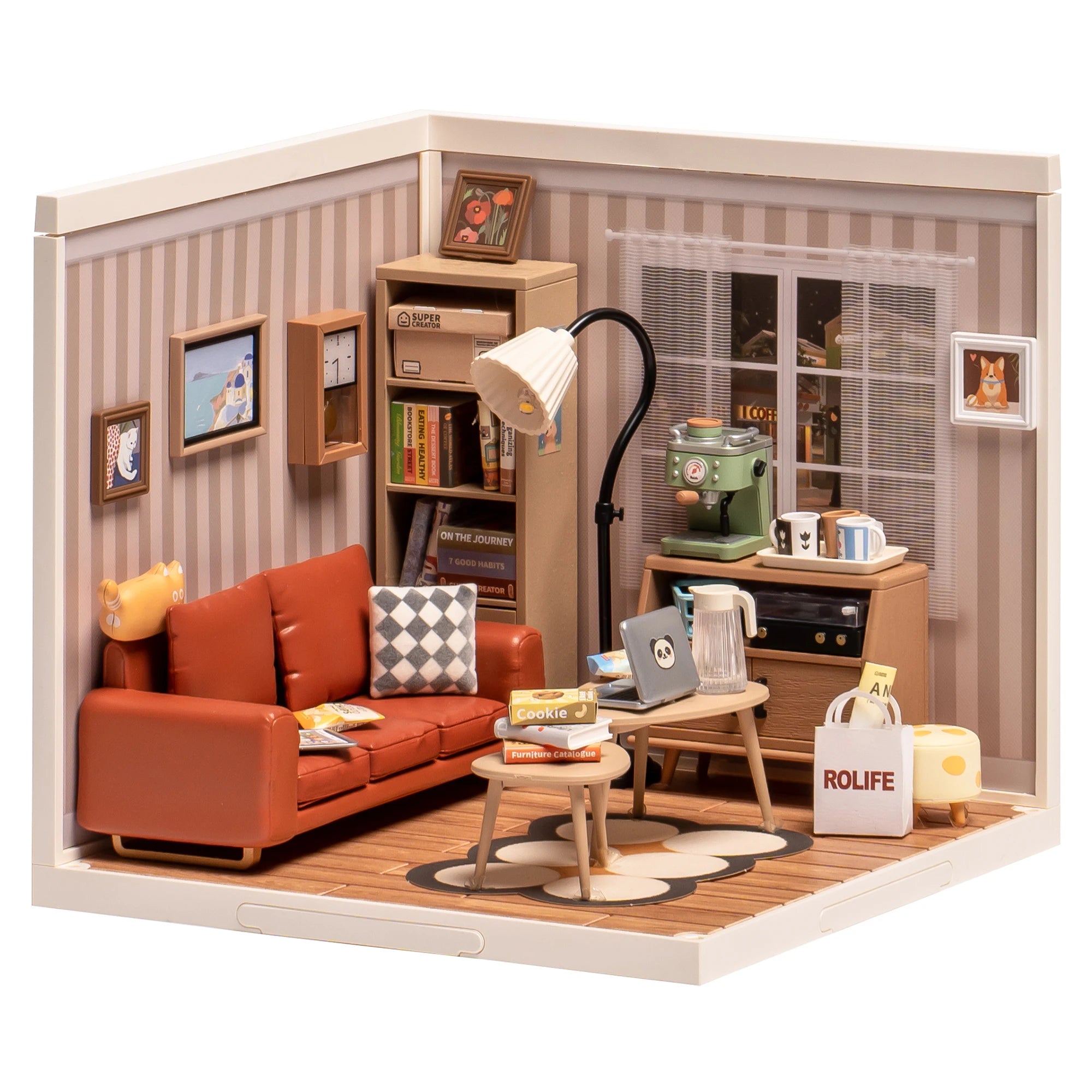 Robotime Rolife Cozy Living Lounge DIY Miniature House Kit 3D Puzzle Building Blocks Gift Adults Kids