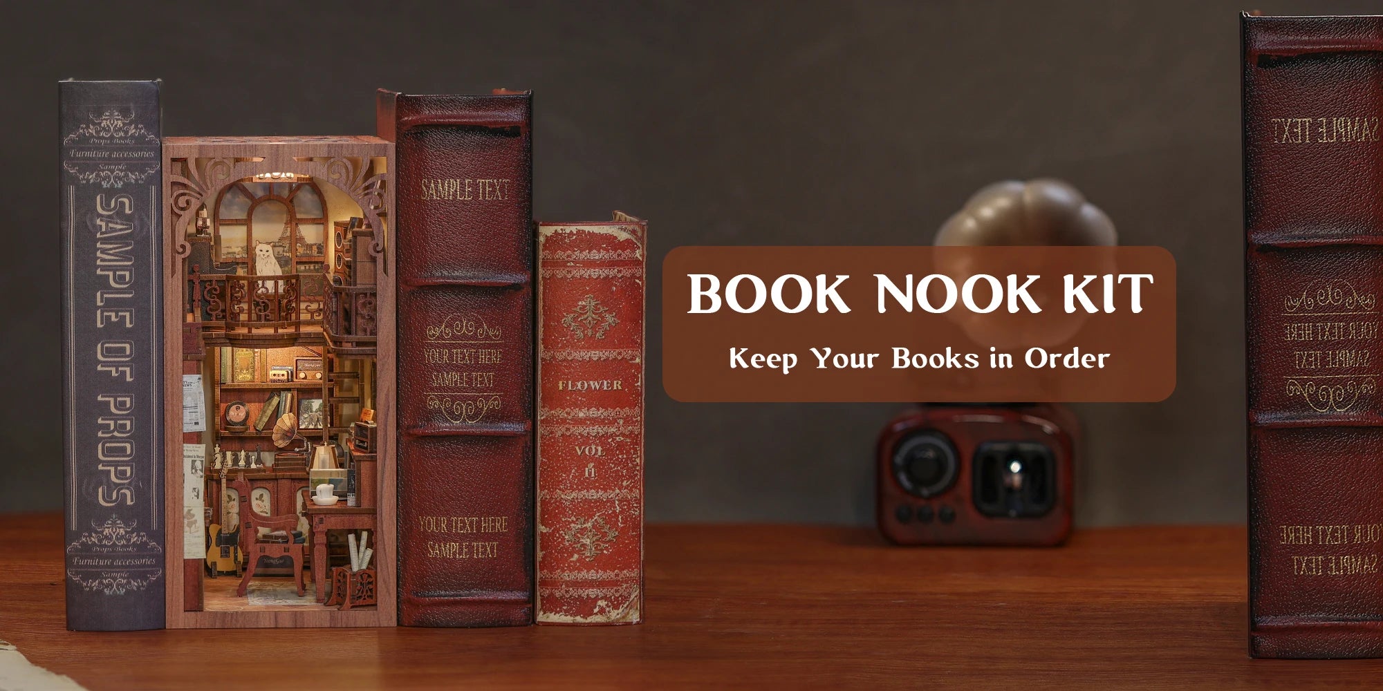 CUTEBEE Book Nook Kit Secret Rhythm DIY Miniature Dollhouse Bookshelf Insert Touch Light Dust Cover Gift