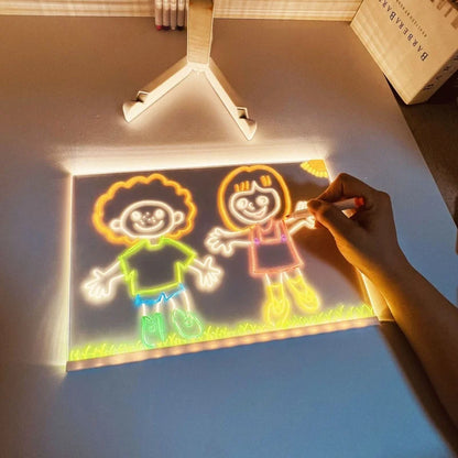 LED Light Up Doodle Pad Reusable Erasable Fluorescent Drawing Board Kids Art Painting Toy Party Gift