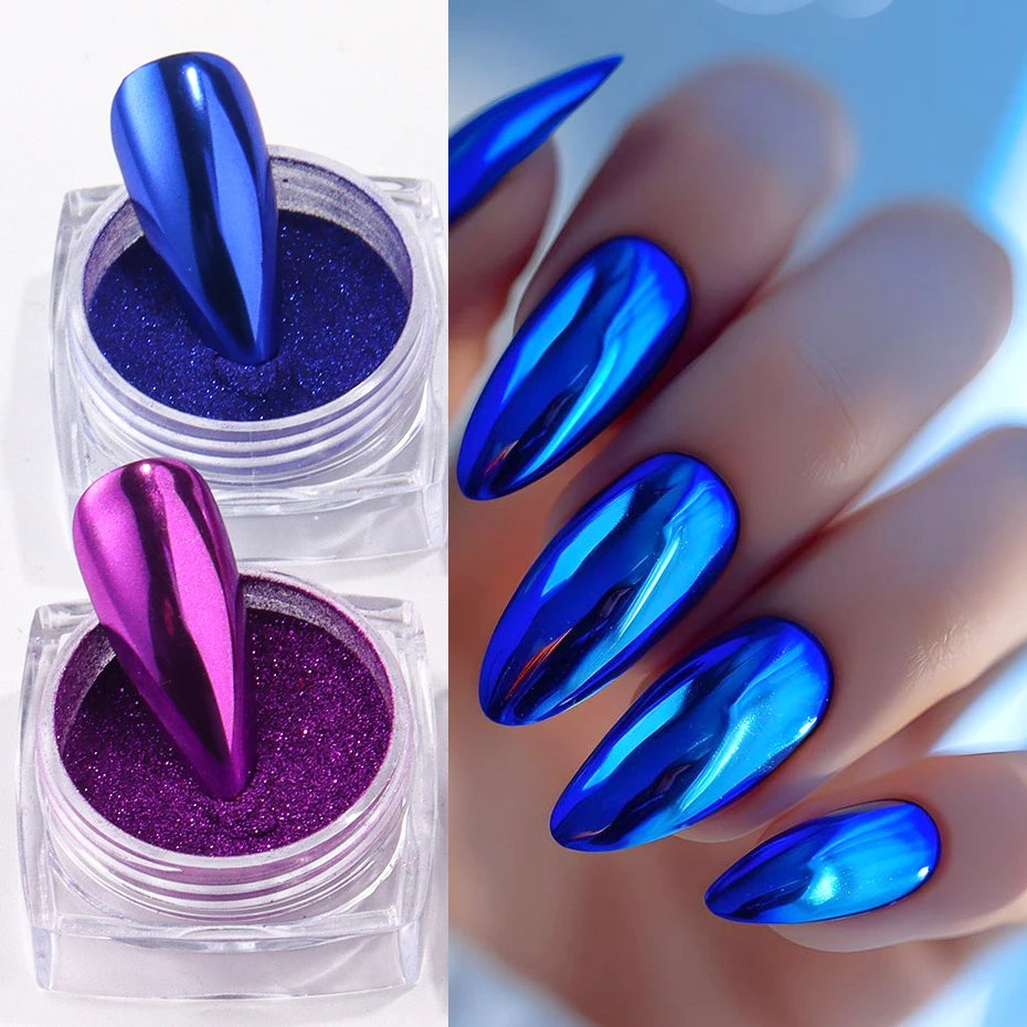8 Box Chrome Mirror Nail Powder Metallic Silver Gold Blue Nail Art Glitter Rubbing Pigment Flakes Dust For DIY Luxury Manicures