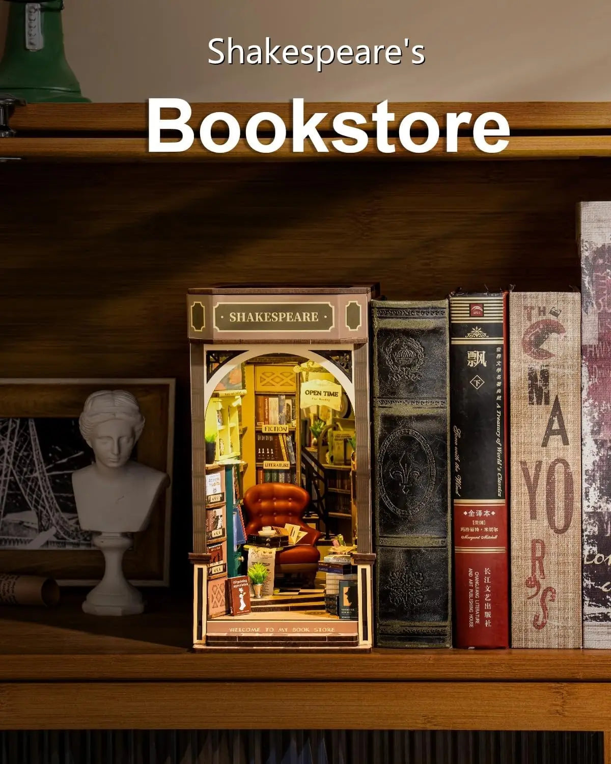 Robotime Book Nook Kit Bookstore TGB07 DIY Miniature Bookshelf Insert with Lights Gift Adults Kids