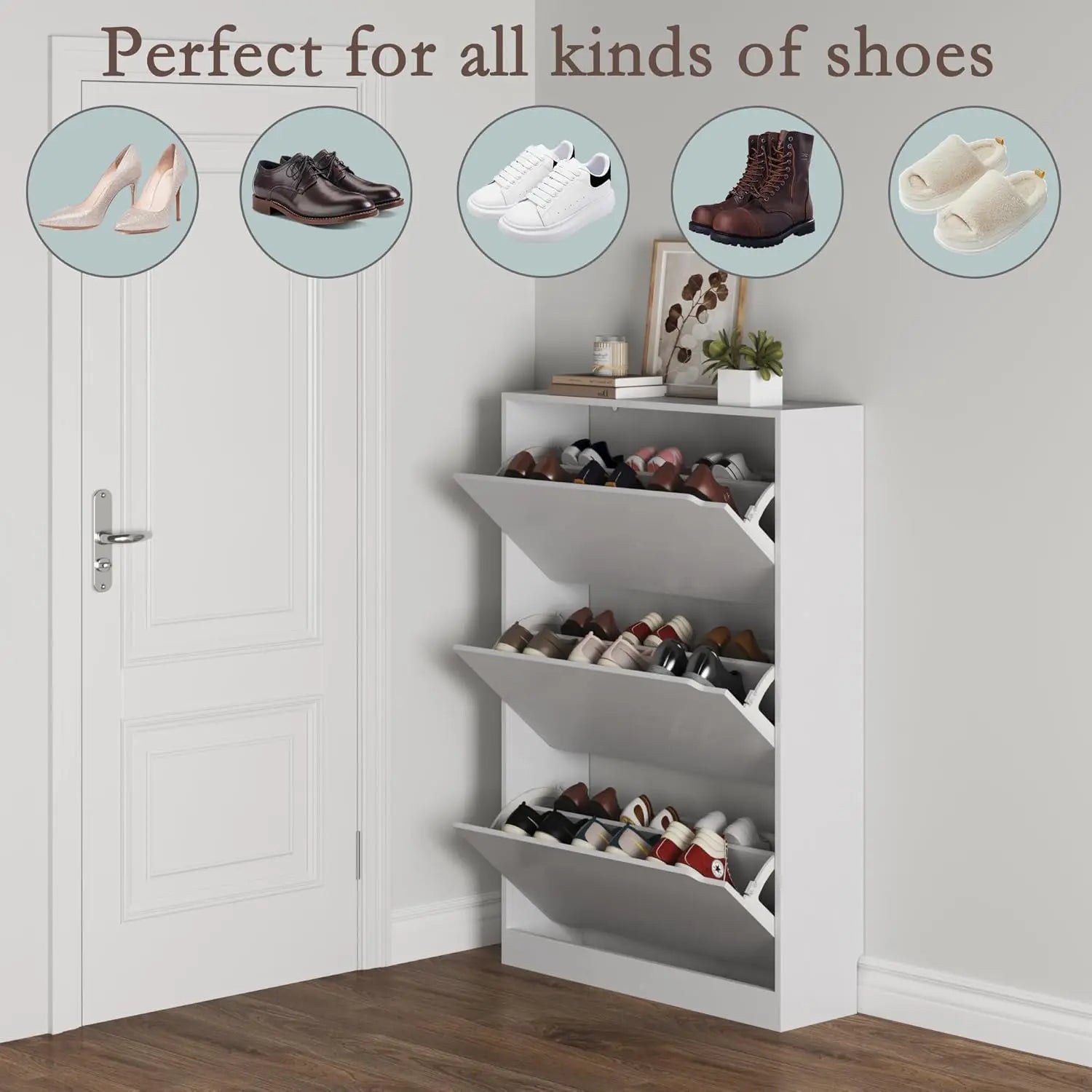 Shoe Cabinet with 3 Flip Drawers, Hidden Wood Shoe Cabinet,Freestanding Shoe Storage Cabinet for Entryway, Customized