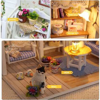 Kitten Mini Dollhouse 3D Puzzle Assembly Kit Creative Bedroom Decor with Furniture Wooden Craft Gift