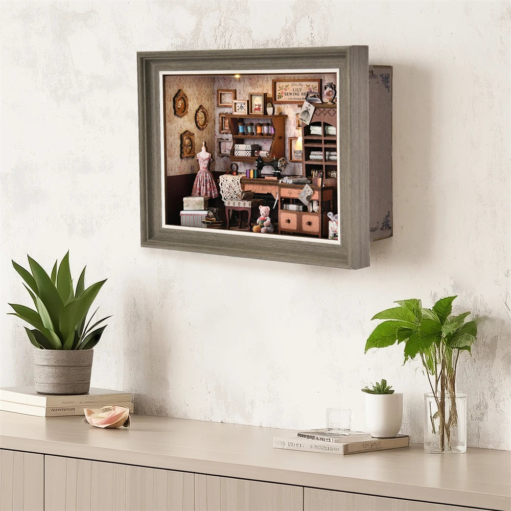 Robotime Book Nook Kit Tailor's Shop DIY Wooden Puzzle Bookshelf Insert Decor Gift for Adults Teens