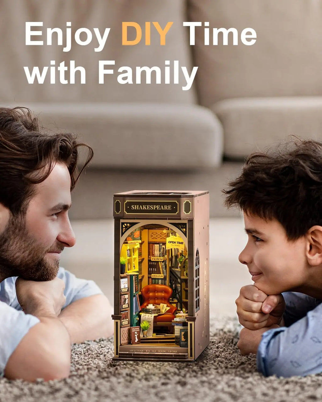 Robotime Book Nook Kit Bookstore TGB07 DIY Miniature Bookshelf Insert with Lights Gift Adults Kids