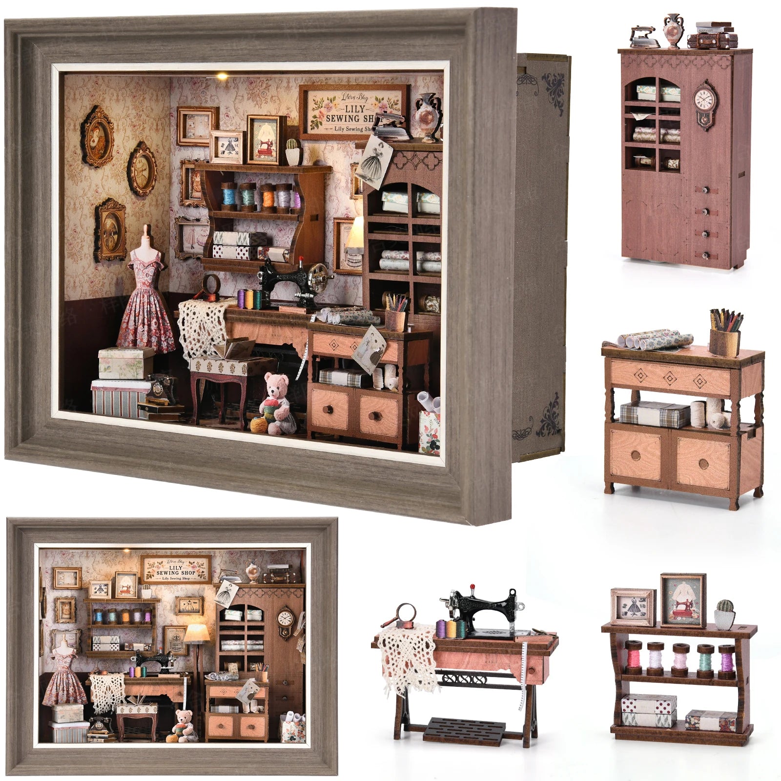 Robotime Book Nook Kit Tailor's Shop DIY Wooden Puzzle Bookshelf Insert Decor Gift for Adults Teens