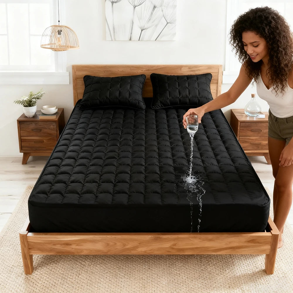 Waterproof Mattress Protector - Quilted Polyester All-Season Cooling and Noiseless