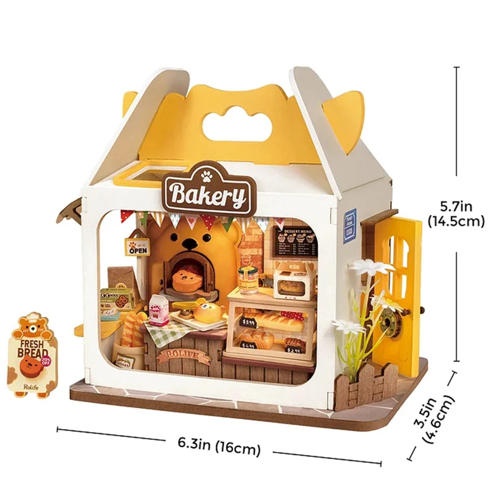 Robotime Rolife Food Box Shop DIY Miniature Dollhouse Kit with LED Diorama Building Set Gift Adults