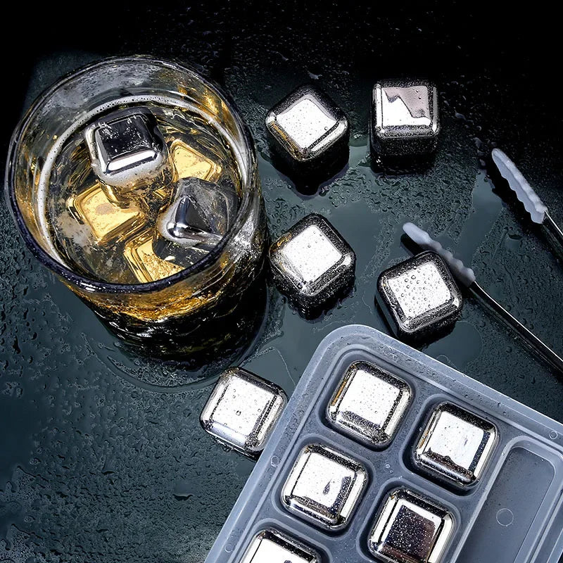 4/6/8 Pcs Stainless Steel Ice Cubes Set Reusable Chilling Stones for Whiskey Wine Wine Cooling Cube Chilling Rock Party Bar Tool