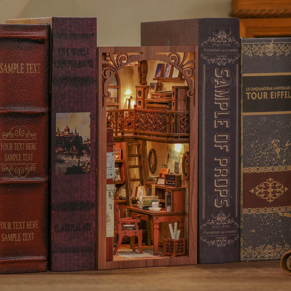 CUTEBEE Book Nook Kit Secret Rhythm DIY Miniature Dollhouse Bookshelf Insert Touch Light Dust Cover Gift