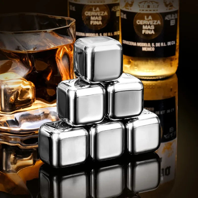 4/6/8 Pcs Stainless Steel Ice Cubes Set Reusable Chilling Stones for Whiskey Wine Wine Cooling Cube Chilling Rock Party Bar Tool