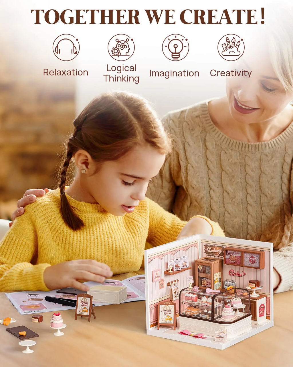 Robotime Rolife Super Creator Tasty Cake Shop DIY Miniature Dollhouse Building Blocks Gift for Kids