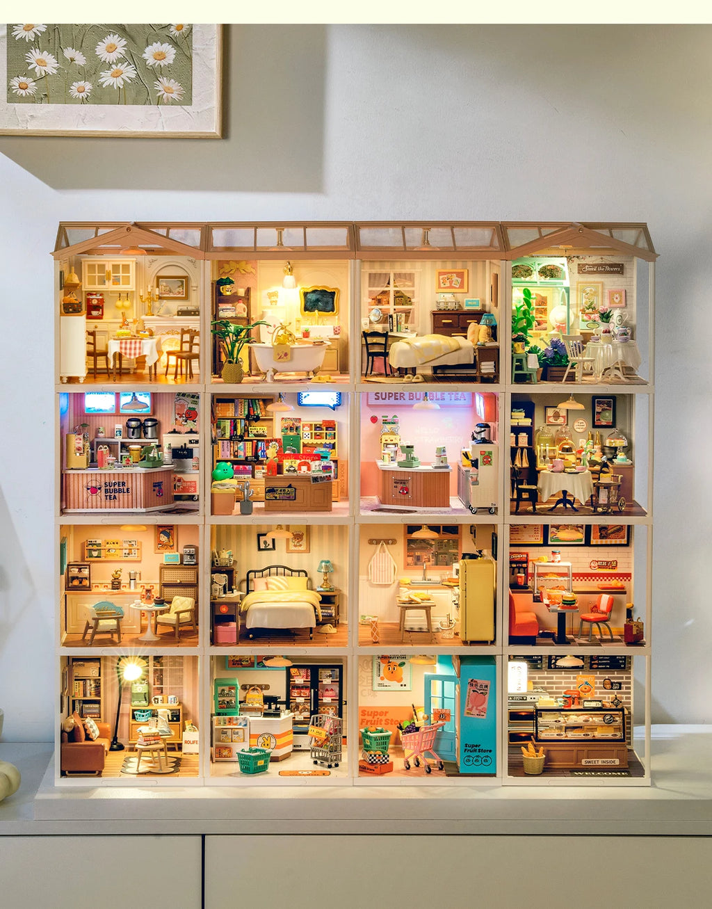 Robotime DIY Miniature Dollhouse Kit Supply Store with LED Lights Birthday Gift Adults Teens