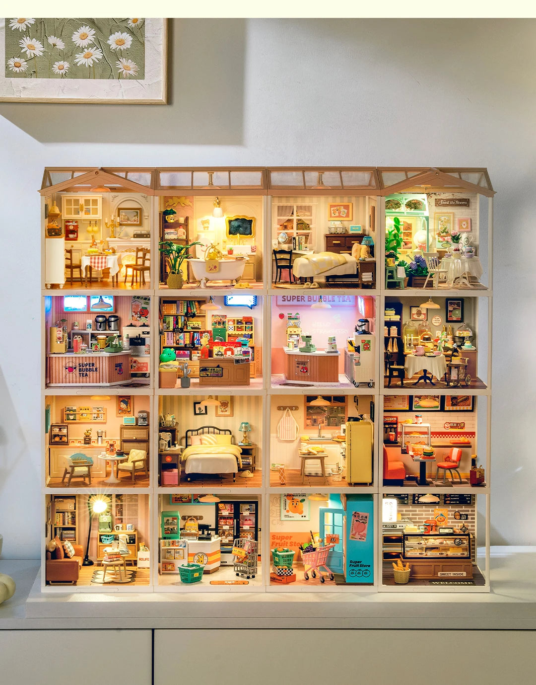 Robotime DIY Miniature Dollhouse Kit Supply Store with LED Lights Birthday Gift Adults Teens