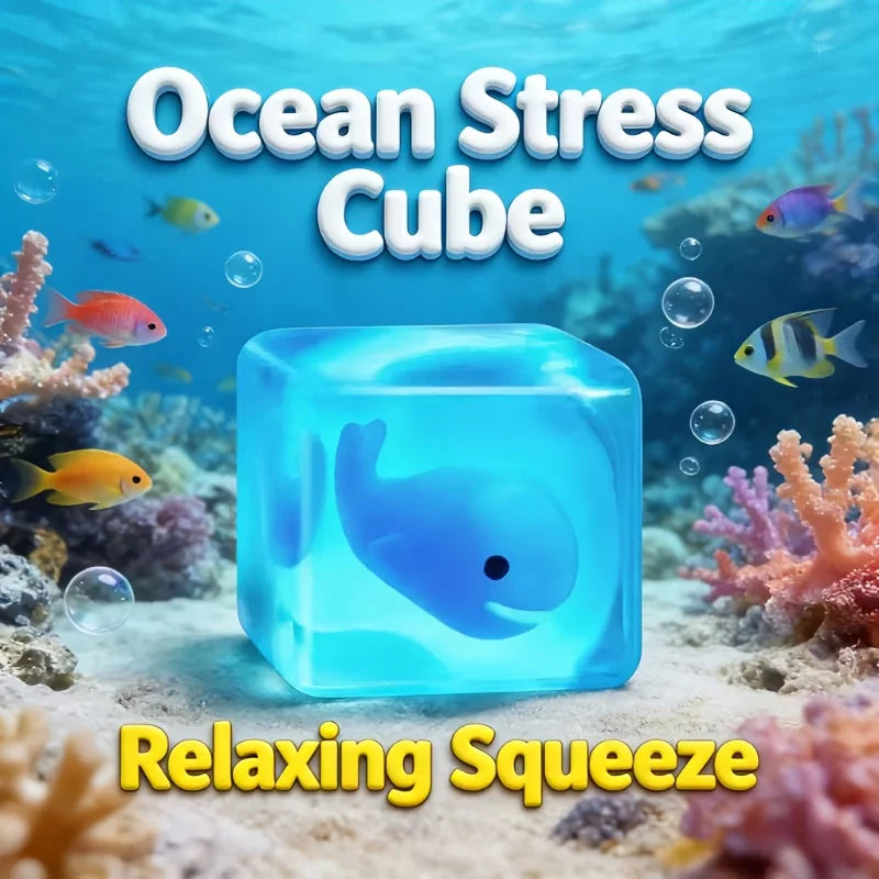 Squishy Ocean Cube | Fun blue slow-rising squishy toys, school rewards, squeezeable for stress relief, portable relaxing fidget squeezers, ideal for Easter, Valentine's Day and Christmas; random colors and styles