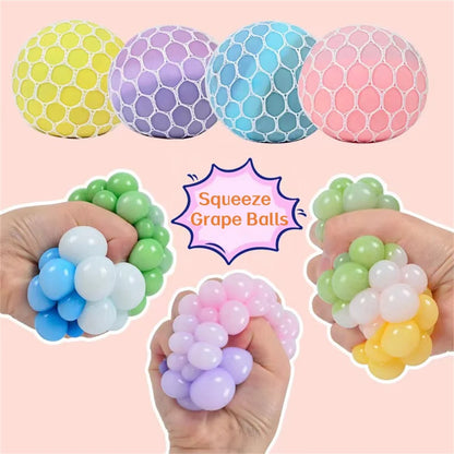 Colorful Mesh Grape Squeeze Balls Rainbow Squishy Ball Sensory Stress Ball Fidget Toys for Stress Relief Office Birthday Gift