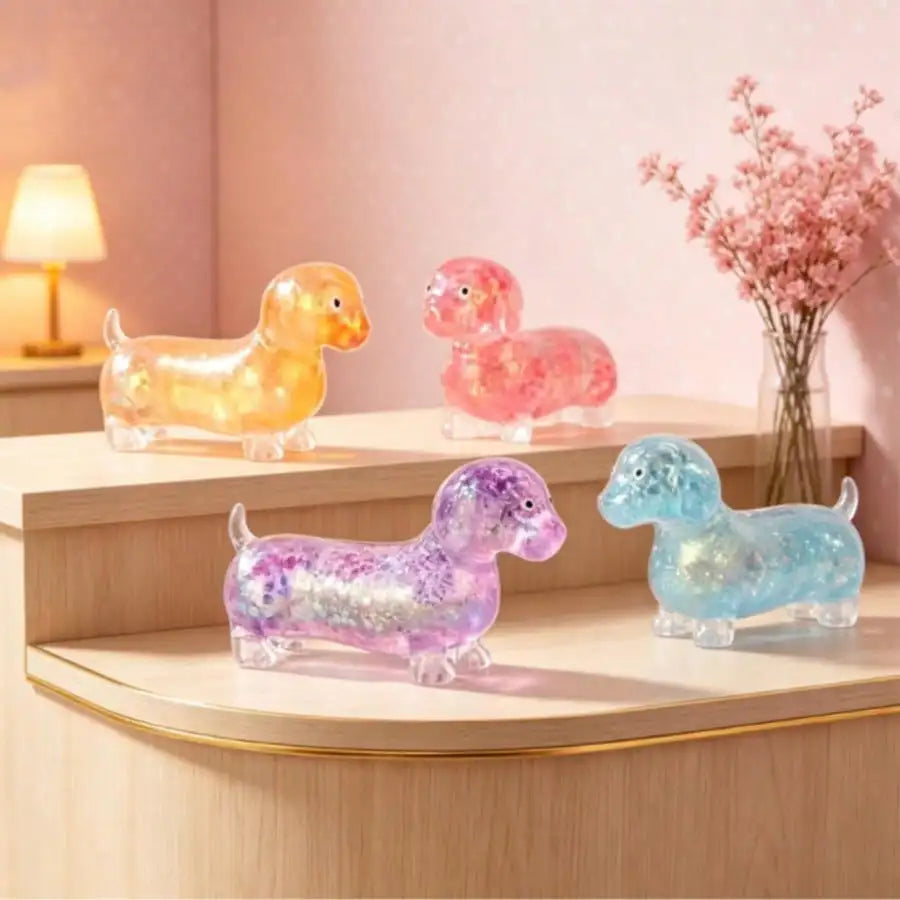 Creative Sparkling Powder Sausage Dog Pinch Soft Maltose Texture Stress Relieving Toy Slim Fingertip Toy for Kids Office Worker